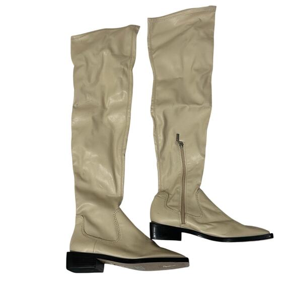 Schutz Boots Over the Knee Leather Guily Up Eggshell Cream New Shopworn